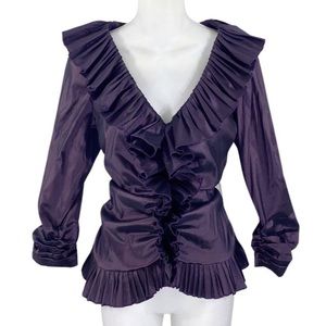 Tadashi Collection deep purple taffeta ruffle top Y11